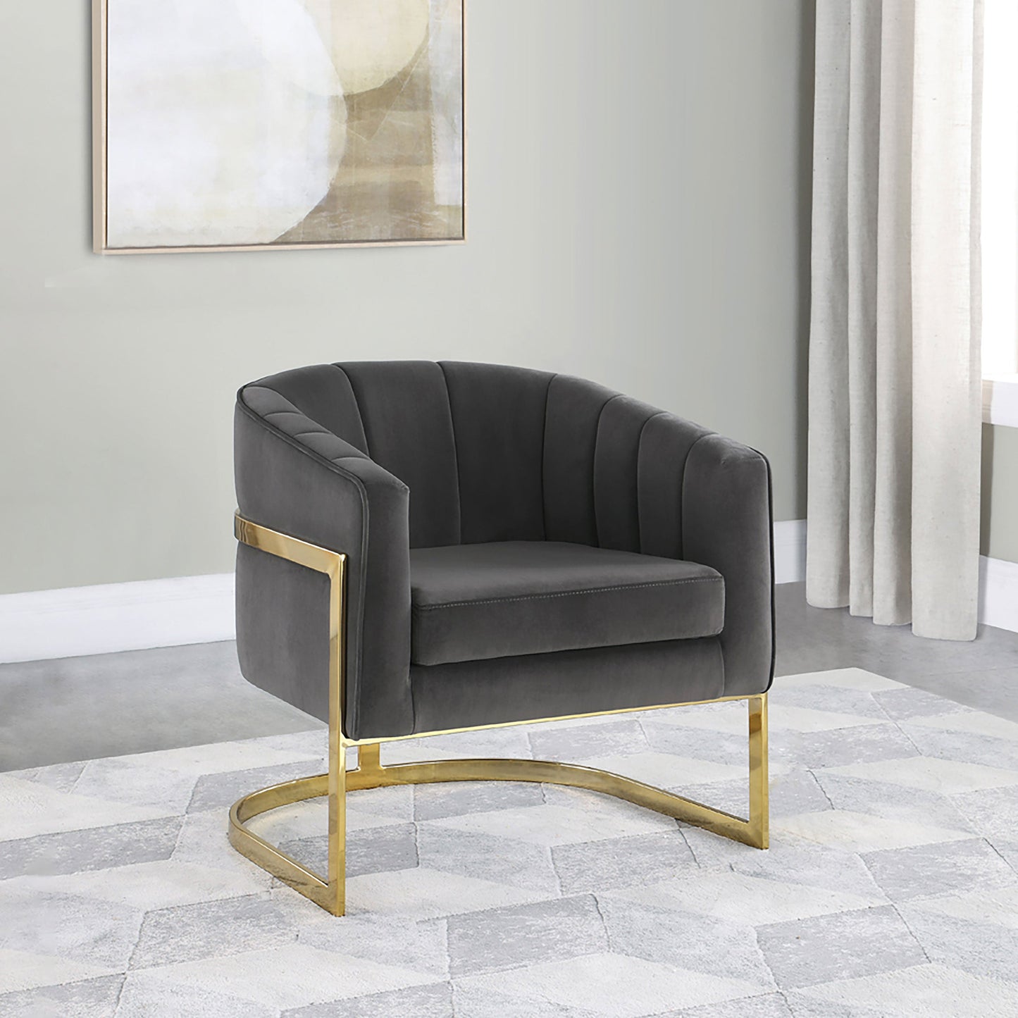 Alamor Tufted Barrel Accent Chair Dark Grey and Gold